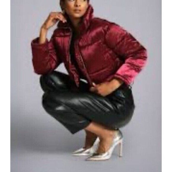 7 For All Mankind Womens Puffer Puffy Jacket Coat Small XS Berry Red Pink NWT - Picture 1 of 13
